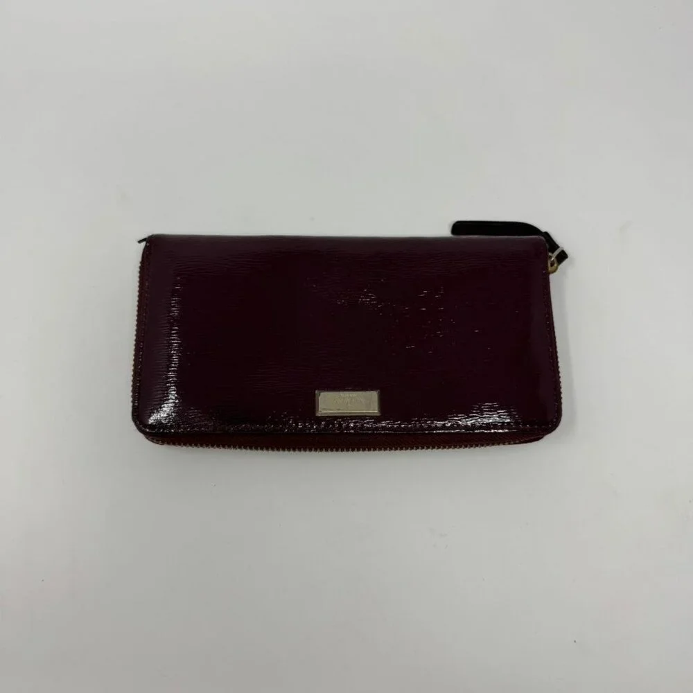Kate Spade New York Mulled Wine Patent Leather Zip Wallet Bixby Place Neda 7.5x4